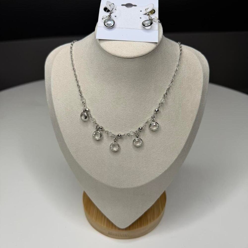 Vintage Swarovski Crystal Necklace Earrings Set Adjustable 16.5–19” Silver Tone - Picture 5 of 8